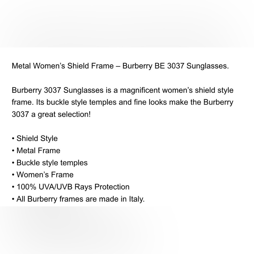 Burberry Sunglasses 3037 Shield Style Silver/Gray Buckle Italy - Picture 14 of 14